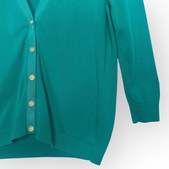 Talbots Women's Ribbon Trim 3/4 Sleeve Cardigan Sweater Size M Teal Green - Picture 3 of 7